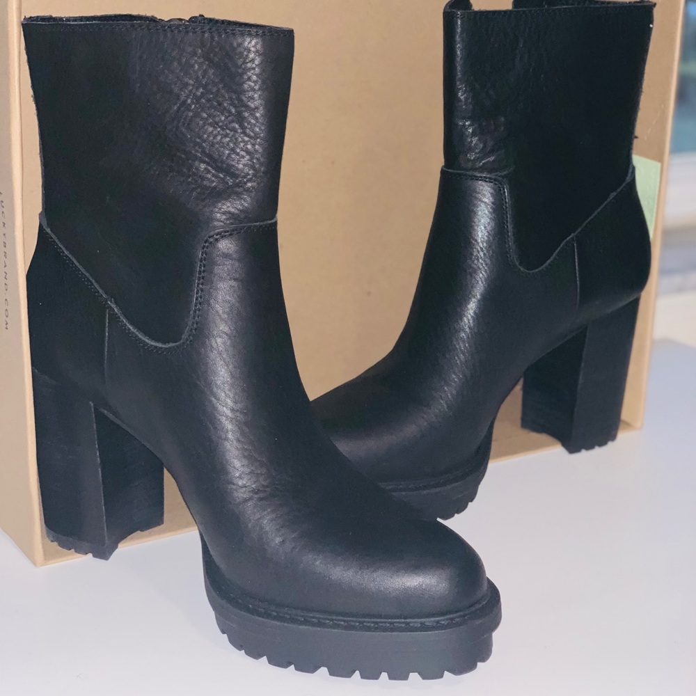 Lucky Brand size 9 Black Leather Boots. New in box, never been worn!